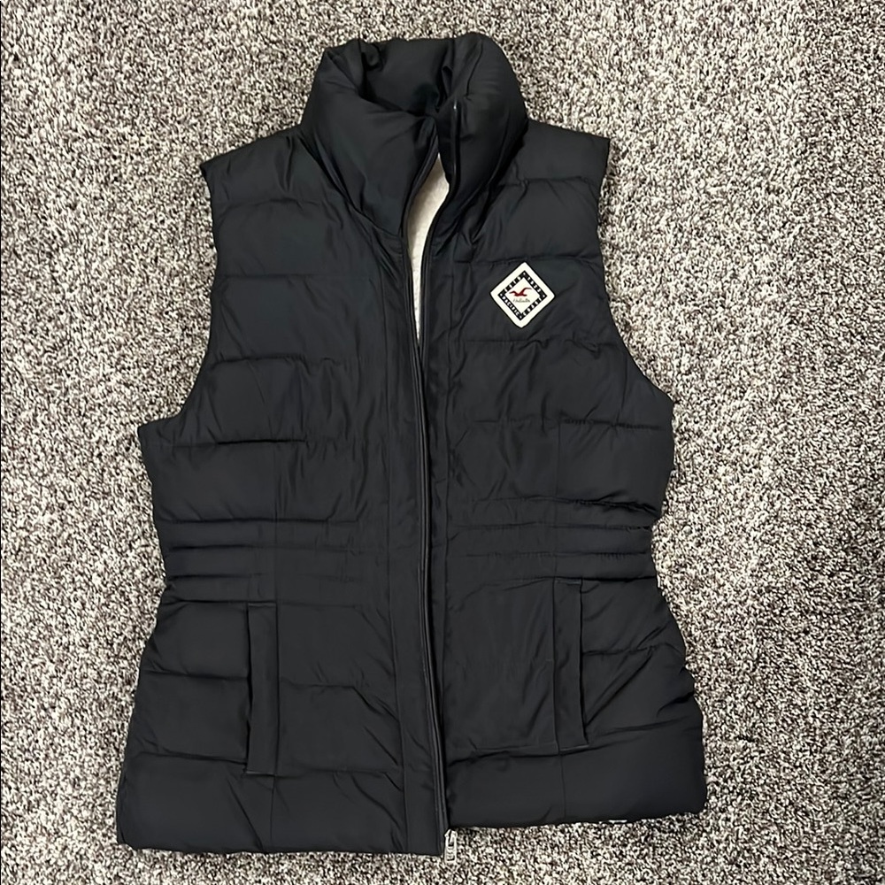 Hollister Black Quilted Vest with High Collar